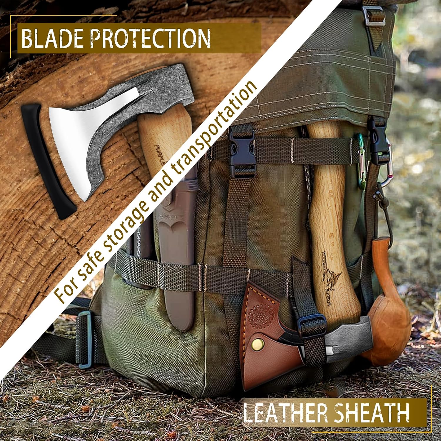 Camping Hatchet 14.7 Inch Hand Forged Splitting Axe | Hand Forged Blade, Wooden Handle, Leather Sheath, Gift Box