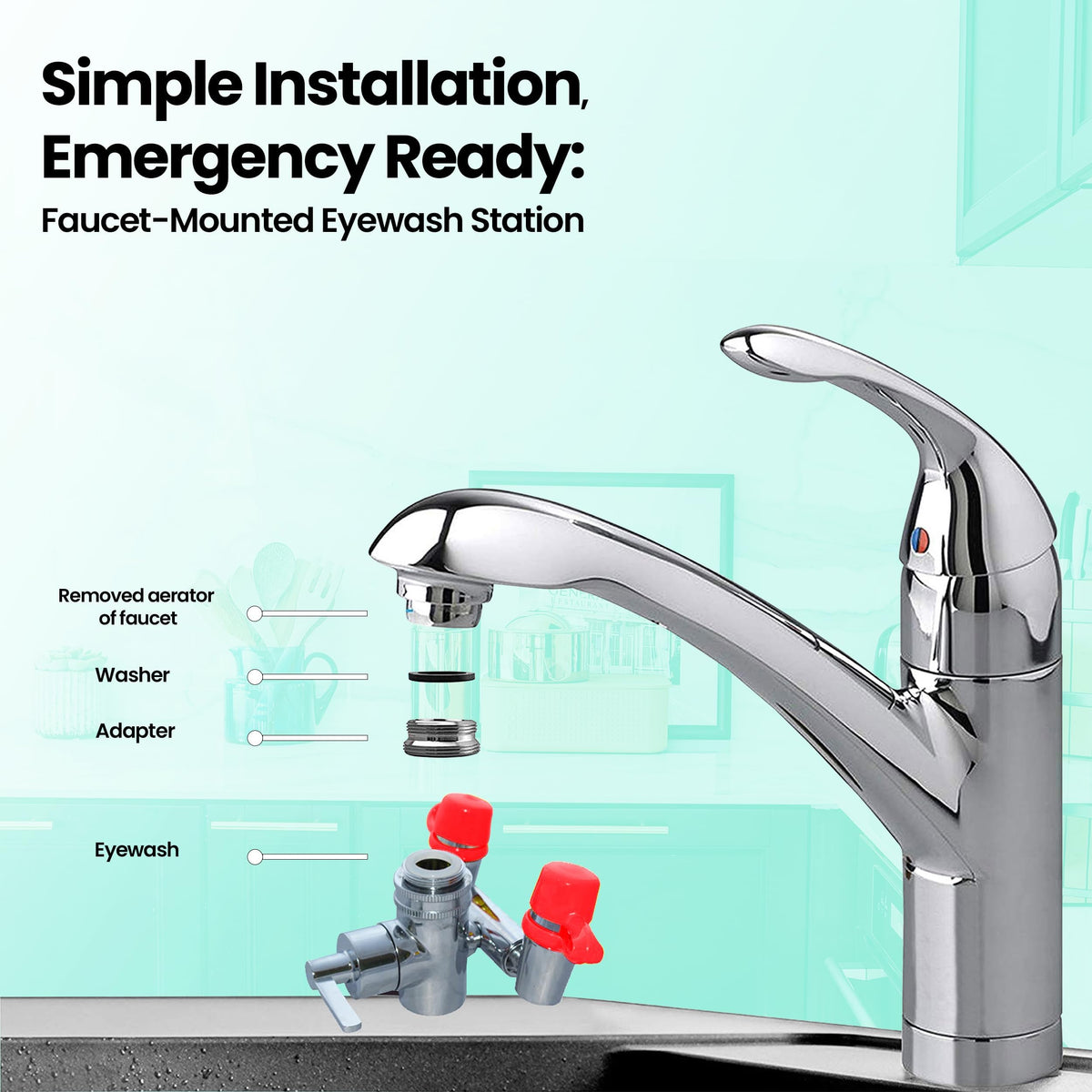 Eye Wash Kit, Faucet Mounted Emergency Eye Wash Station - 1 Pack