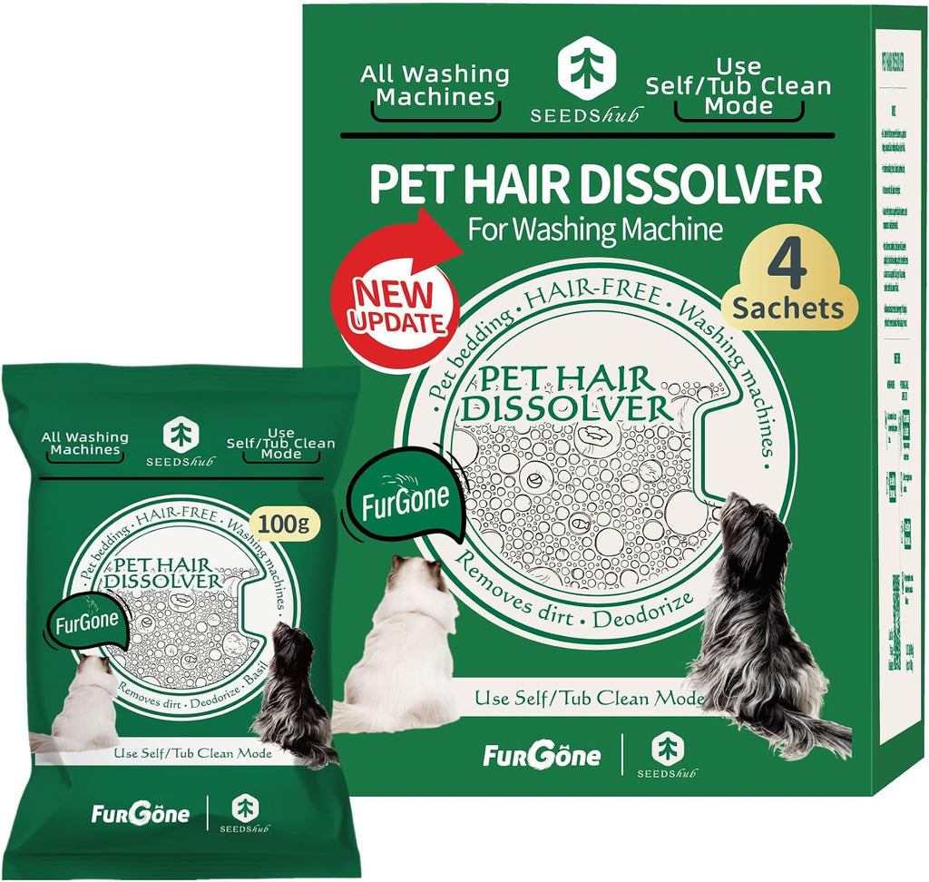 Pet Hair Dissolver Washing Machine Cleaner Powder, 4 Sachets