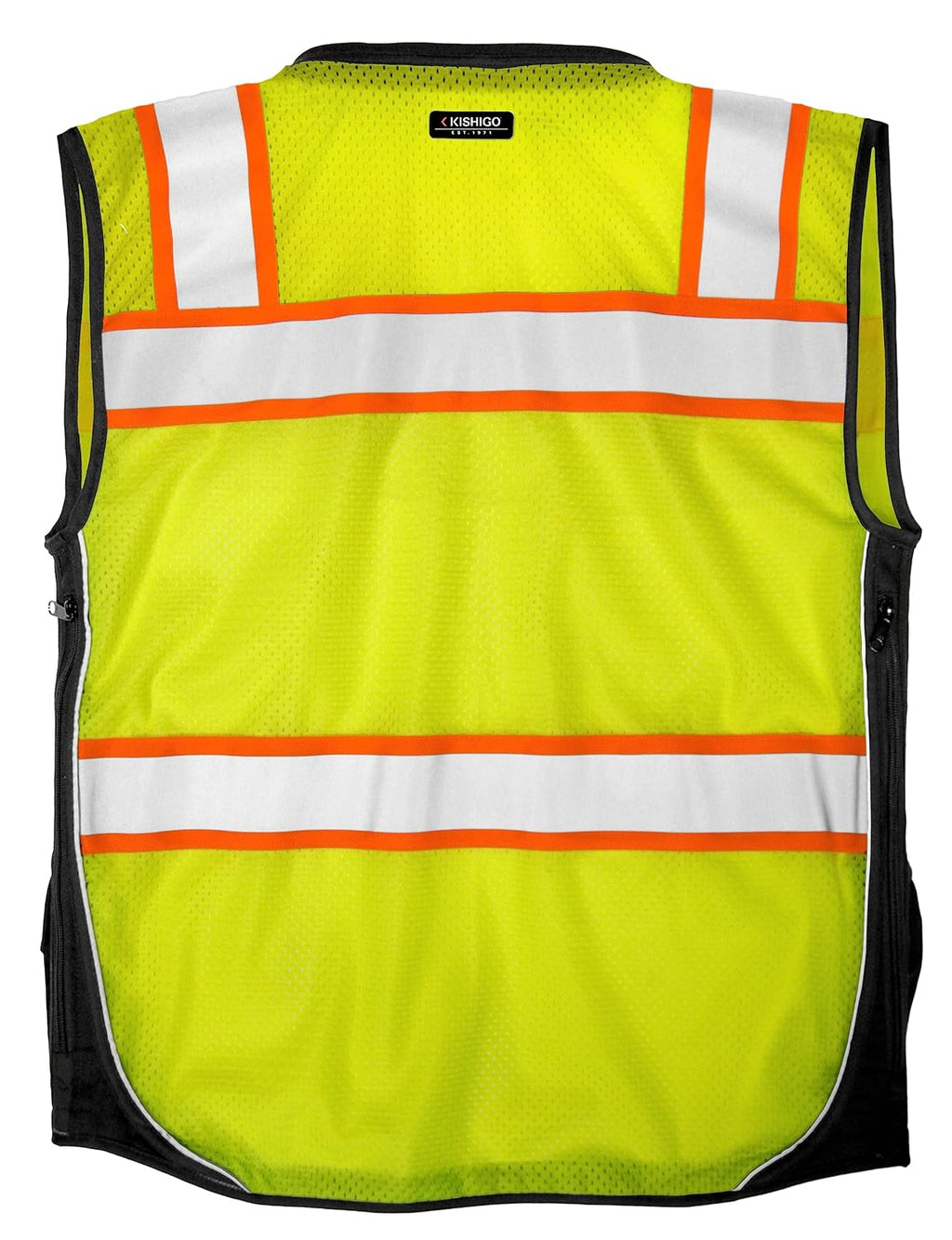 Premium Black Series Men's Surveyors Vest S5002, Class 2 Hi-Vis Safety Vest, 10 Pockets with Reinforced Front Zipper