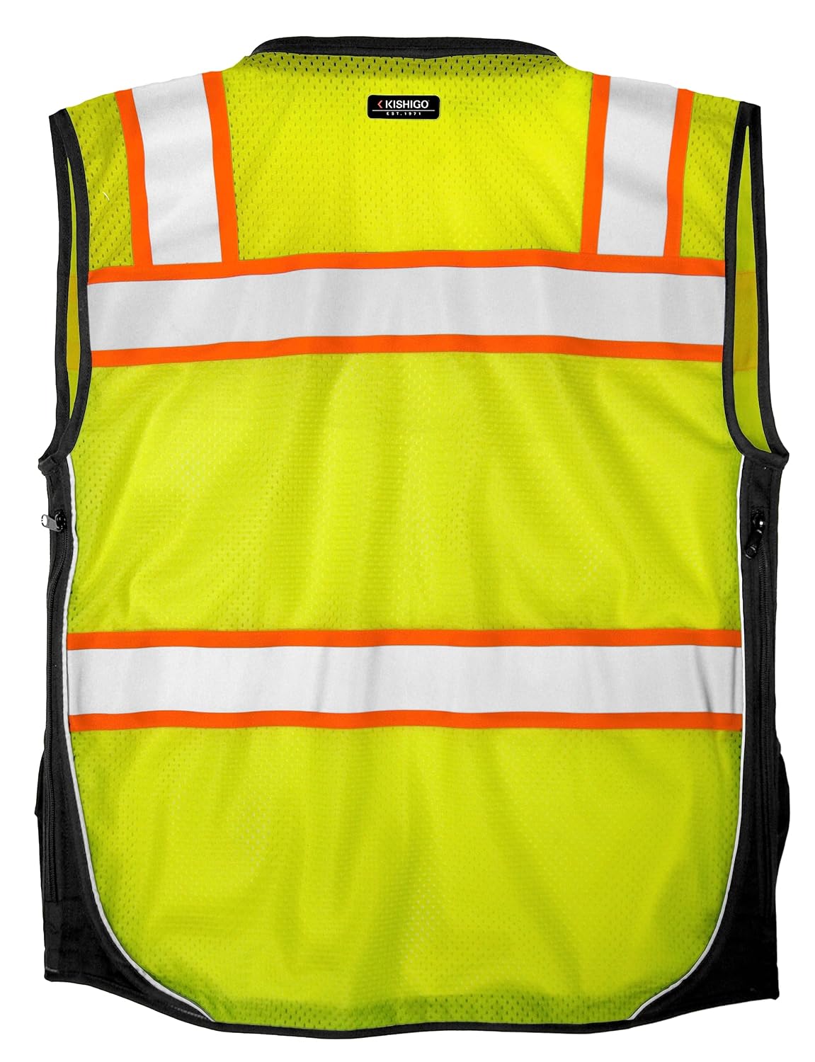 Premium Black Series Men's Surveyors Vest S5002, Class 2 Hi-Vis Safety Vest, 10 Pockets with Reinforced Front Zipper