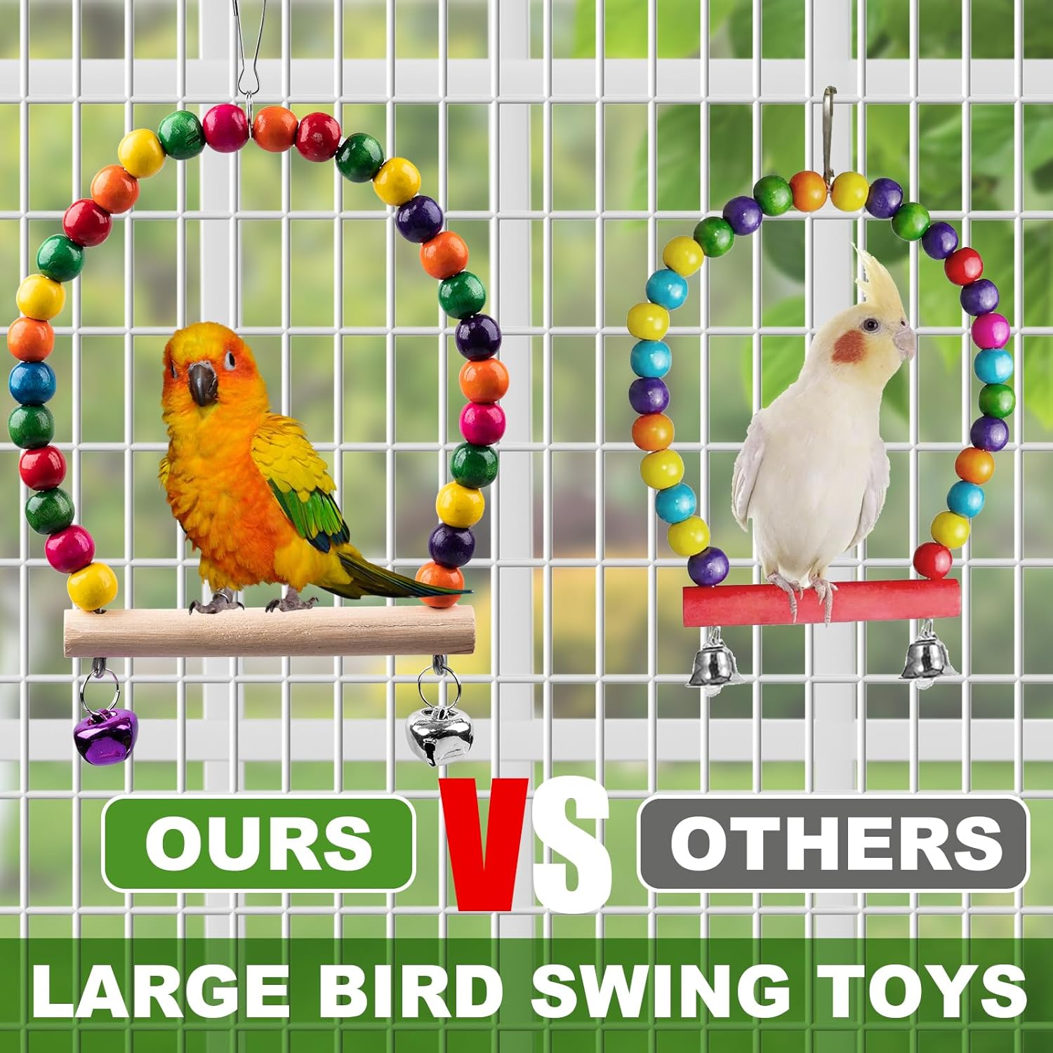 Bird Toys for Parakeets 7Pcs, Wood Parrots Budgie Cage Accessories, Bird Perch Swings for Small Conure Cockatiel