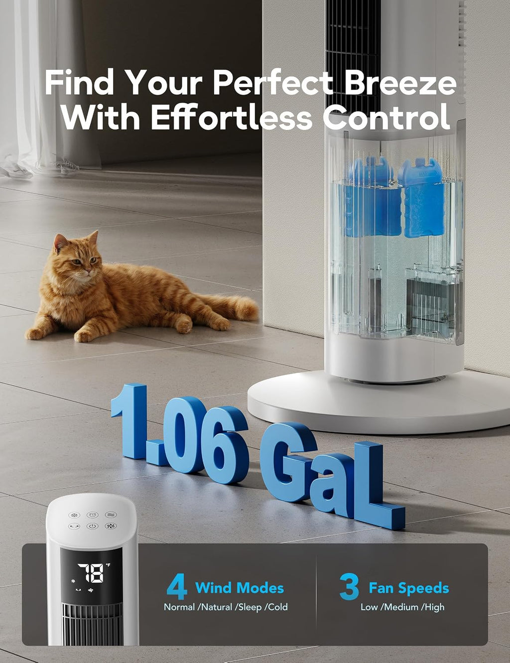 Windowless Portable Air Conditioners, 45" Evaporative Cooler for Room No window, 12H Timer & 60° Swing, 1.06Gal Water