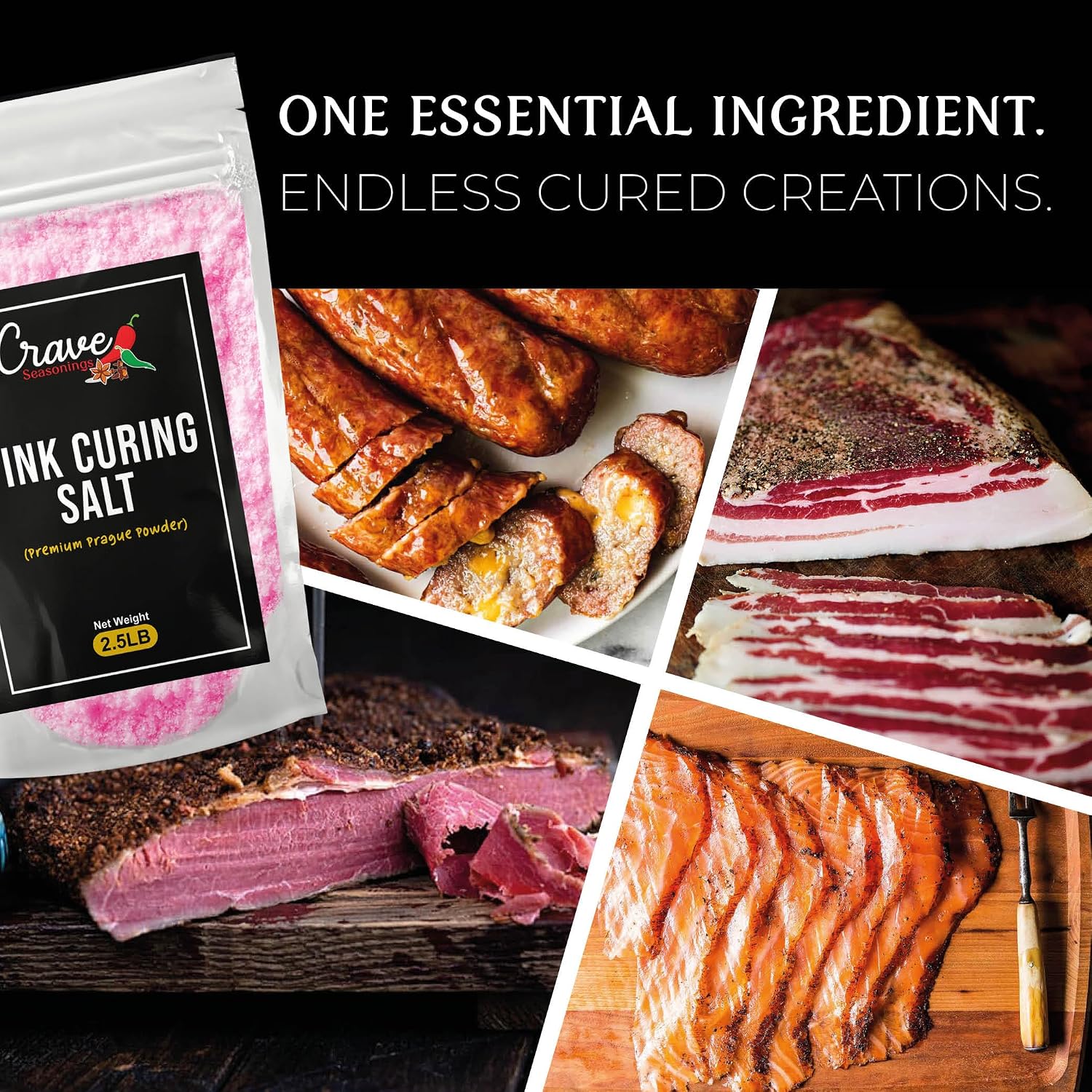 Crave Pink Curing Salt #1 2.5 LB JUMBO XL Bag - Prague Powder, Instacure #1- Made in USA, Premium Cure for Sausage