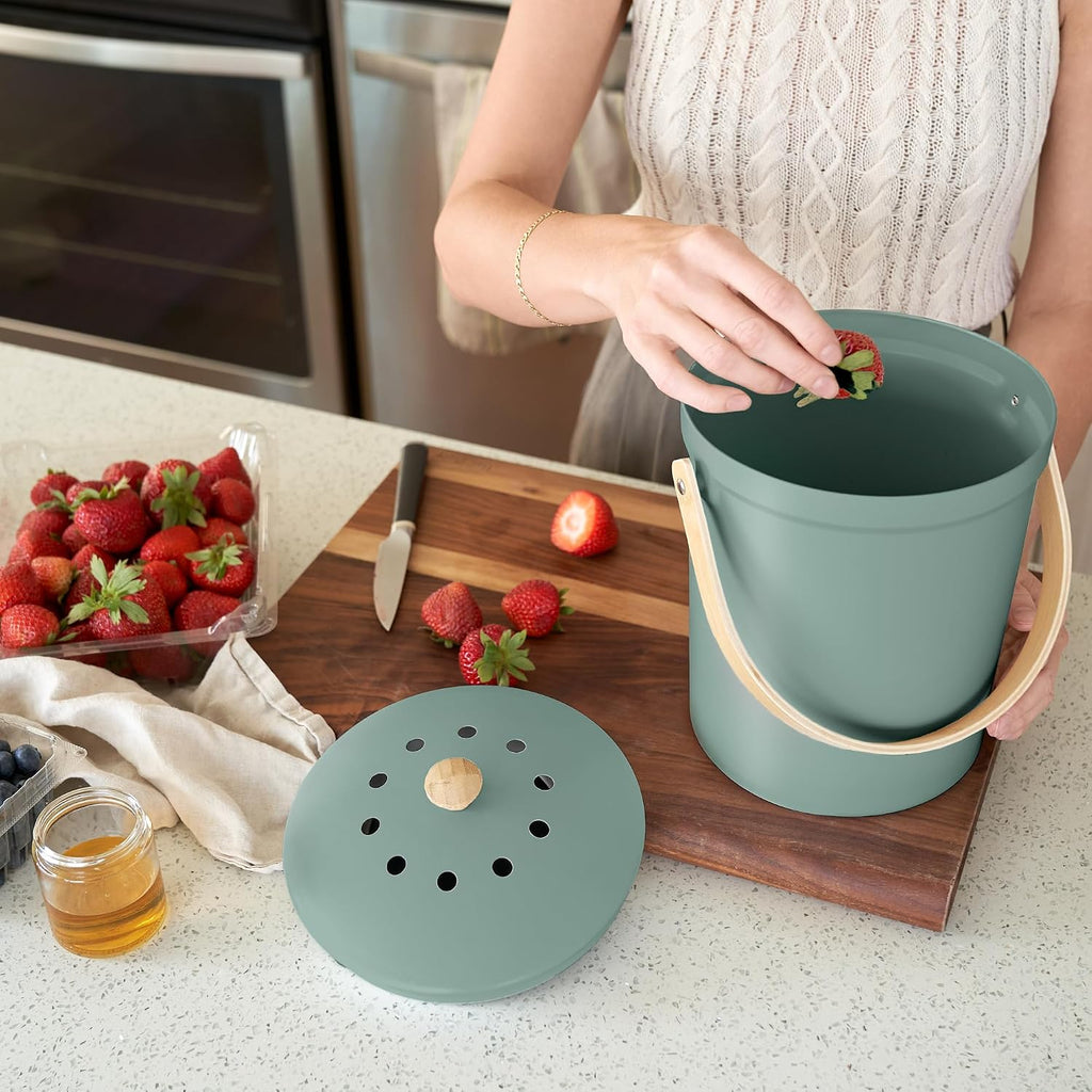 Beautiful Kitchen Compost Bin with Smell Proof Lid - Rust Proof and Odorless Compost Bucket for Your Countertop with