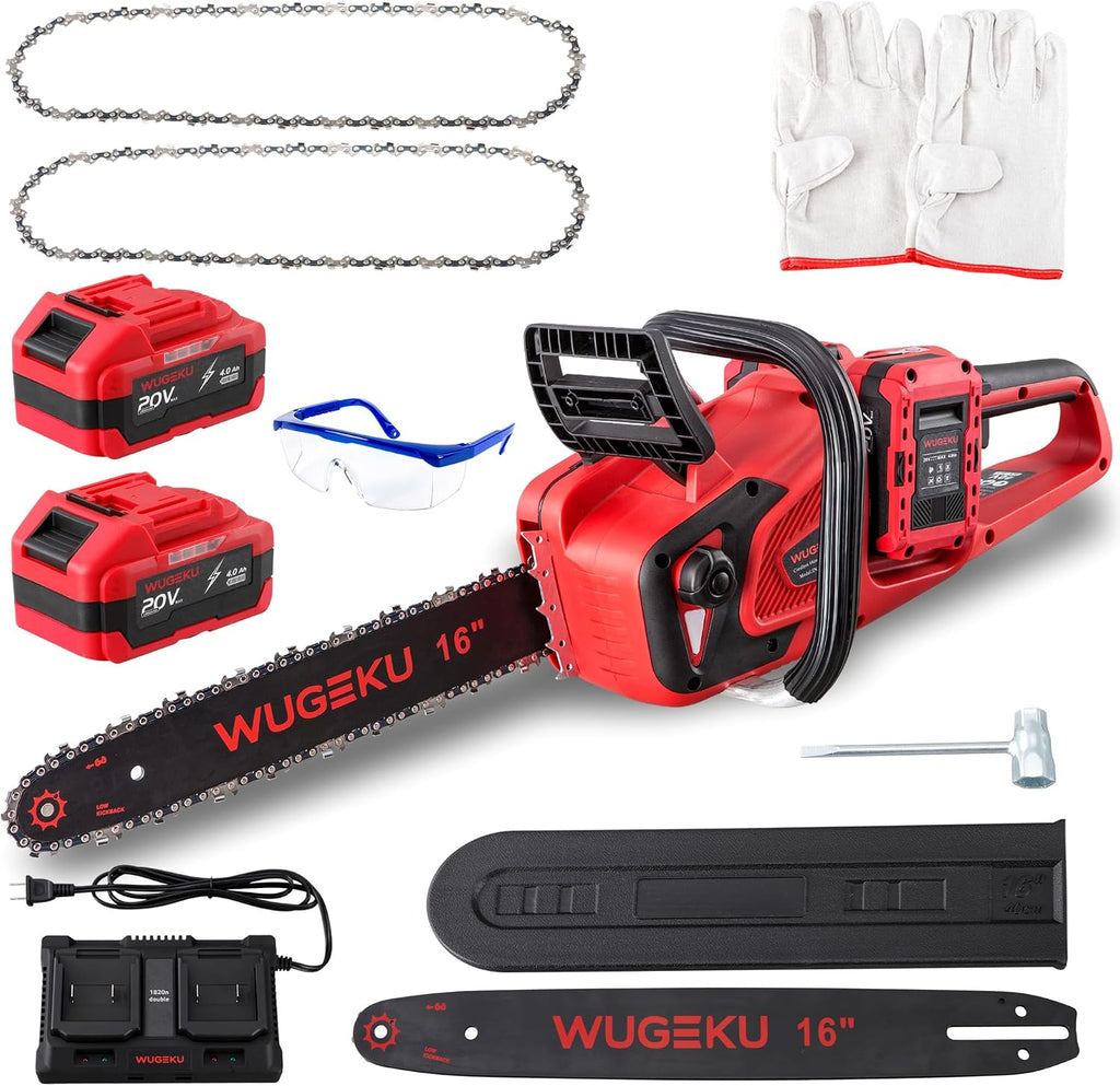 16-Inch 40V Brushless Chainsaw, Fits Makita 18V LXT Batteries | 2×4.0Ah Batteries & Charger, 69 ft/s Cutting, Auto