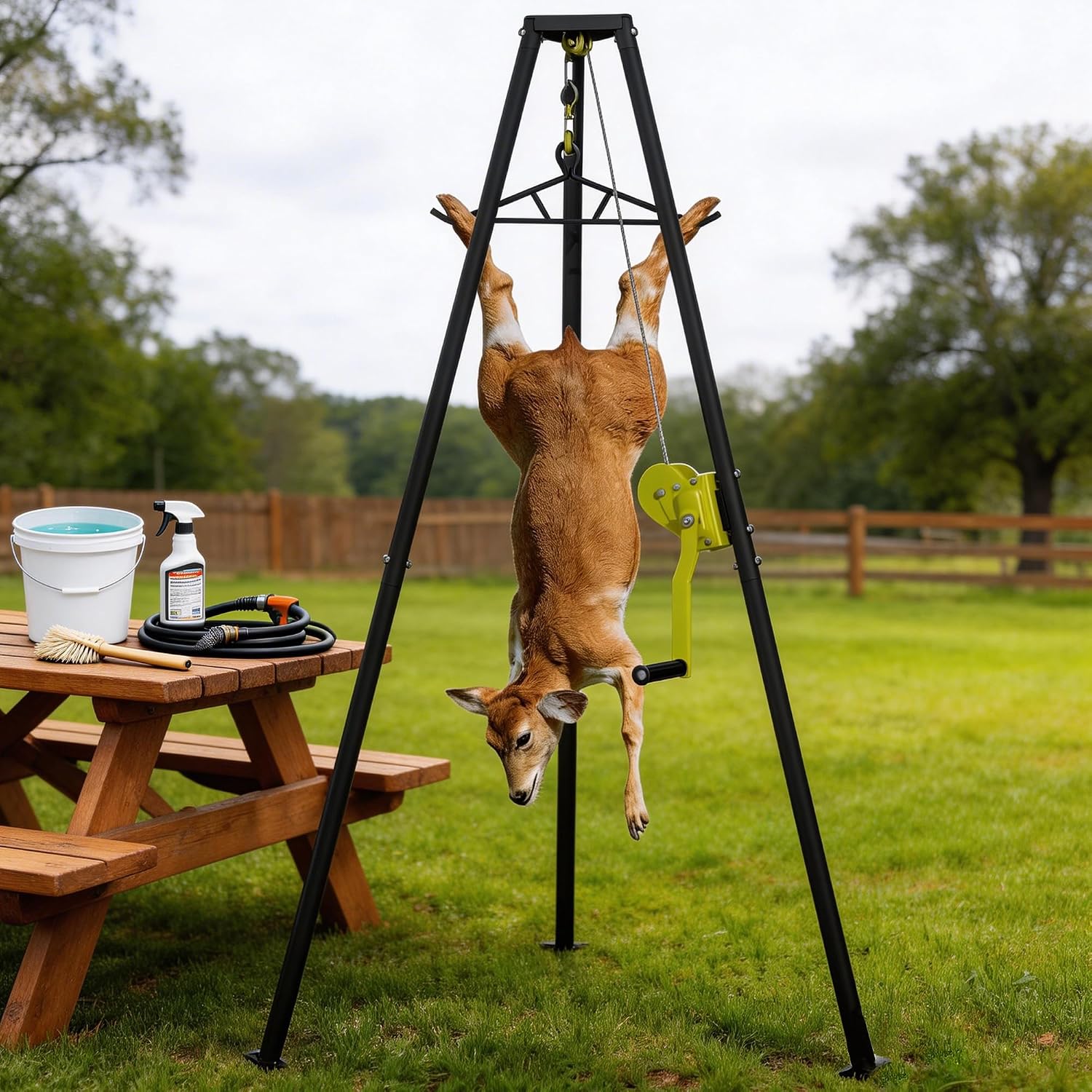 Deer Hoist,Tripod Game Stand with Gambrel and Manual Crank for Hanging Game,Portable Deer Hanger for