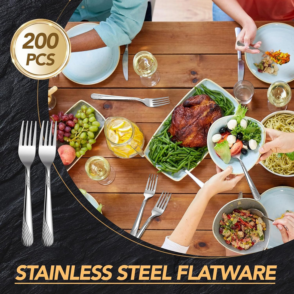 200 Pieces Stainless Steel Dinner Forks Bulk, Metal Fork, Stylish