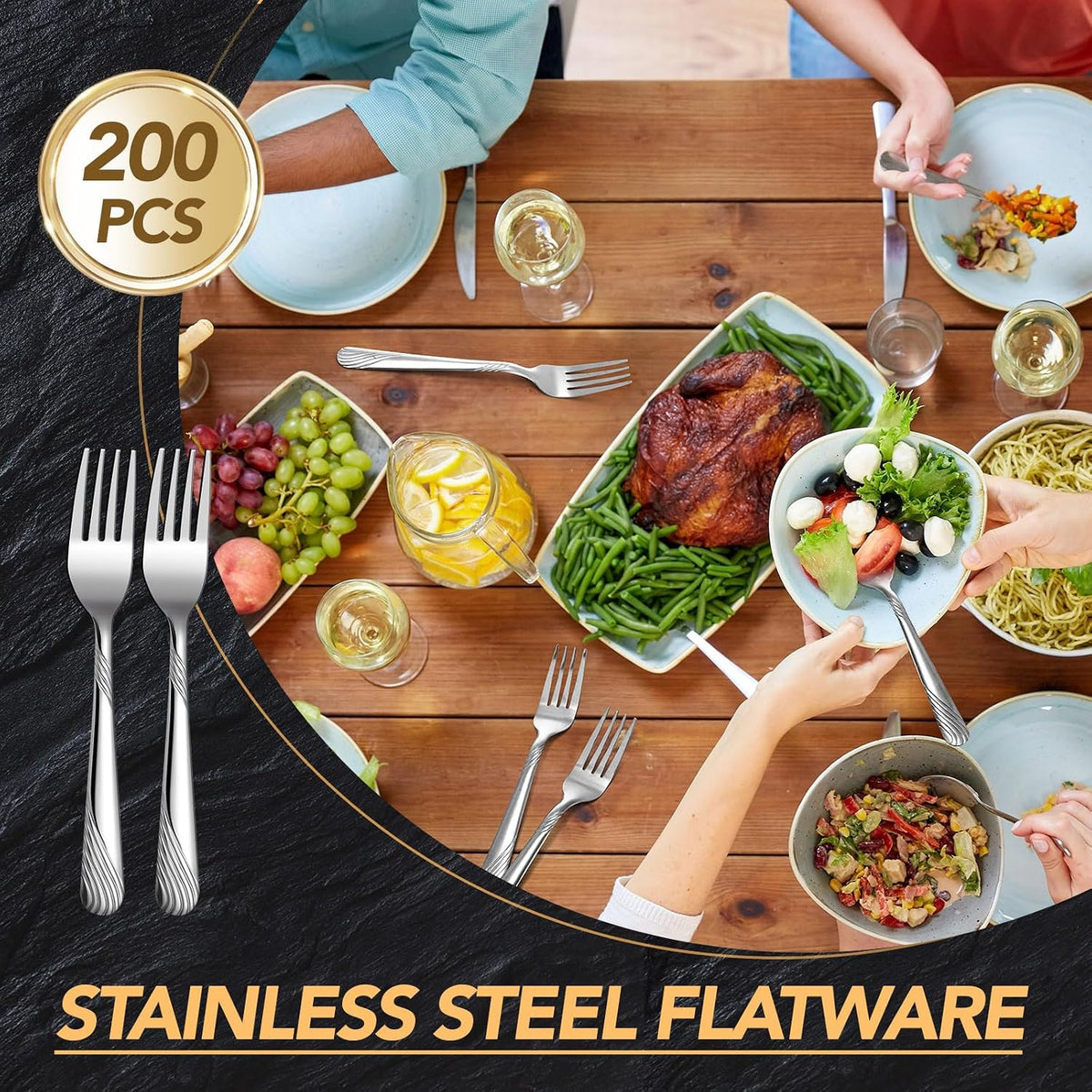 200 Pieces Stainless Steel Dinner Forks Bulk, Metal Fork, Stylish