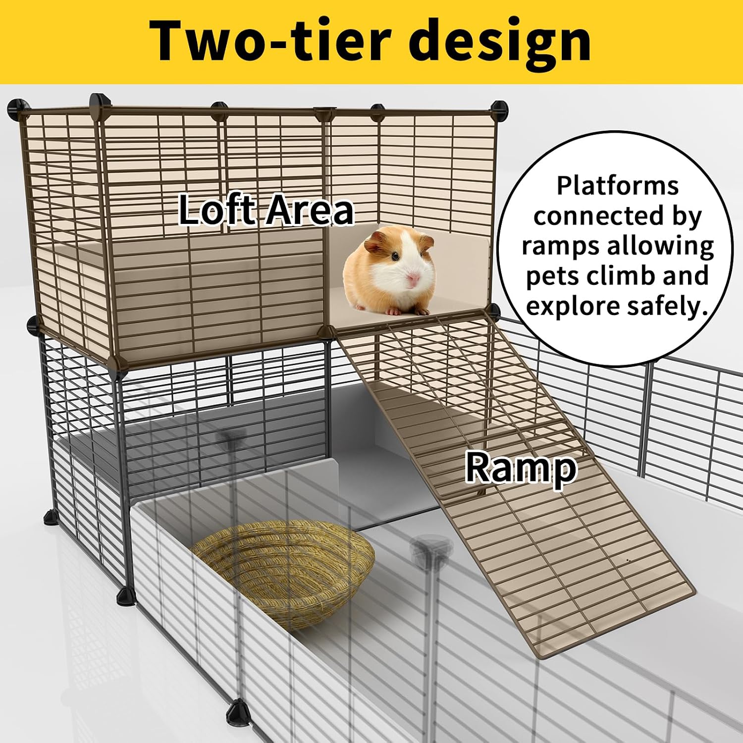Guinea Pig Cage,Indoor Habitat Cage with Waterproof Plastic Bottom,Playpen for Small Pet Bunny, Turtle, Hamste, Loft