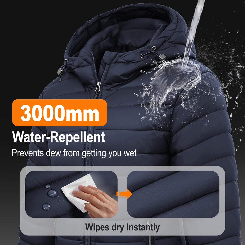 Puffer Jacket Womens Packable Puffy Coats Down Hood Jacket Navy L