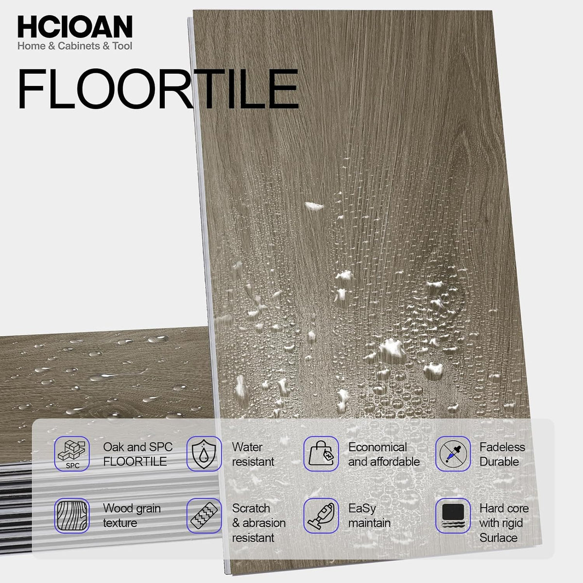 Waterproof Rigid Core Luxury Vinyl Flooring, Click Lock, 9"x48"x0.256", Attached Foam pad, Ideal for