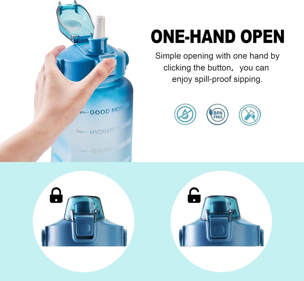 64oz/128oz Leakproof Free Drinking Water Bottle with Motivational Time Marker BPA Free for Fitness, Gym and Outdoor