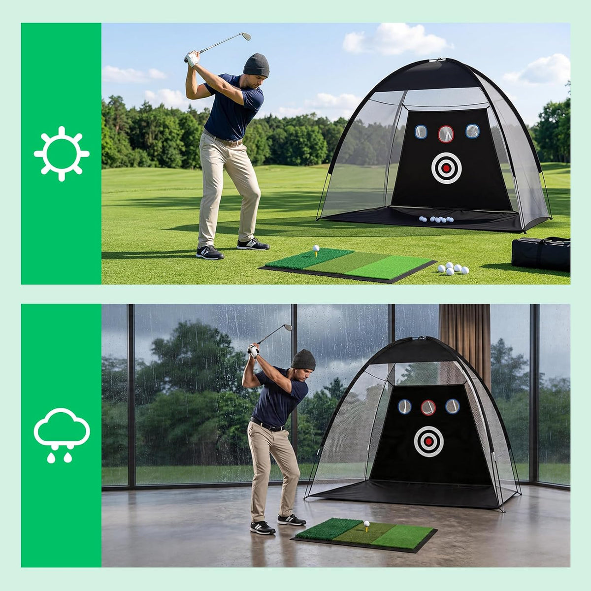 Golf Practice Net with Mat 10x7ft, Hitting Net for Backyard Outdoor Driving & Chipping, Heavy Duty Training Equipment