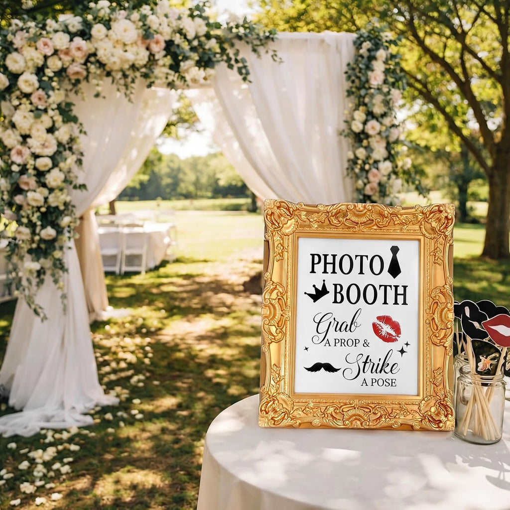 Vintage Wedding Photo Booth Sign Gold Frame Resin Stand Desktop