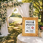 Vintage Wedding Photo Booth Sign Gold Frame Resin Stand Desktop