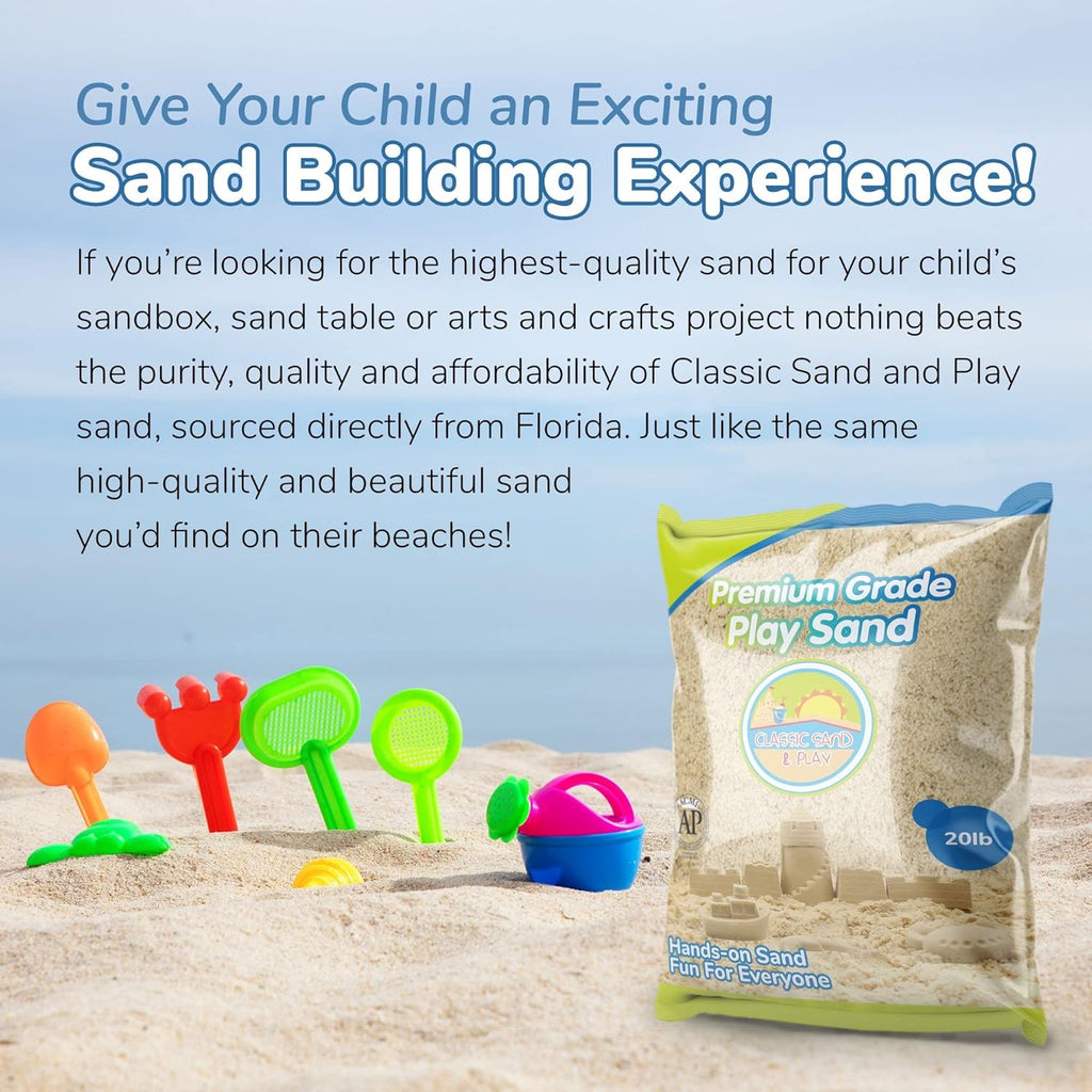Classic Sand and Play Sand for Sandbox, Table, Therapy, and Outdoor Use, 20 lb. Bag, Natural, Non-Toxic, Wet Castle