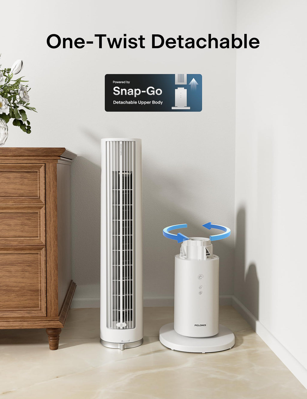 40-Inch Oscillating Tower Fan with Remote for Bedroom, White