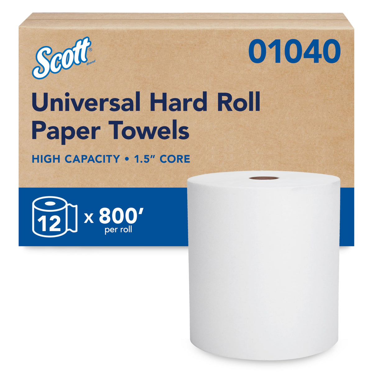 Hard Roll Paper Towels, Bulk, 12 Rolls x 800' (01040)