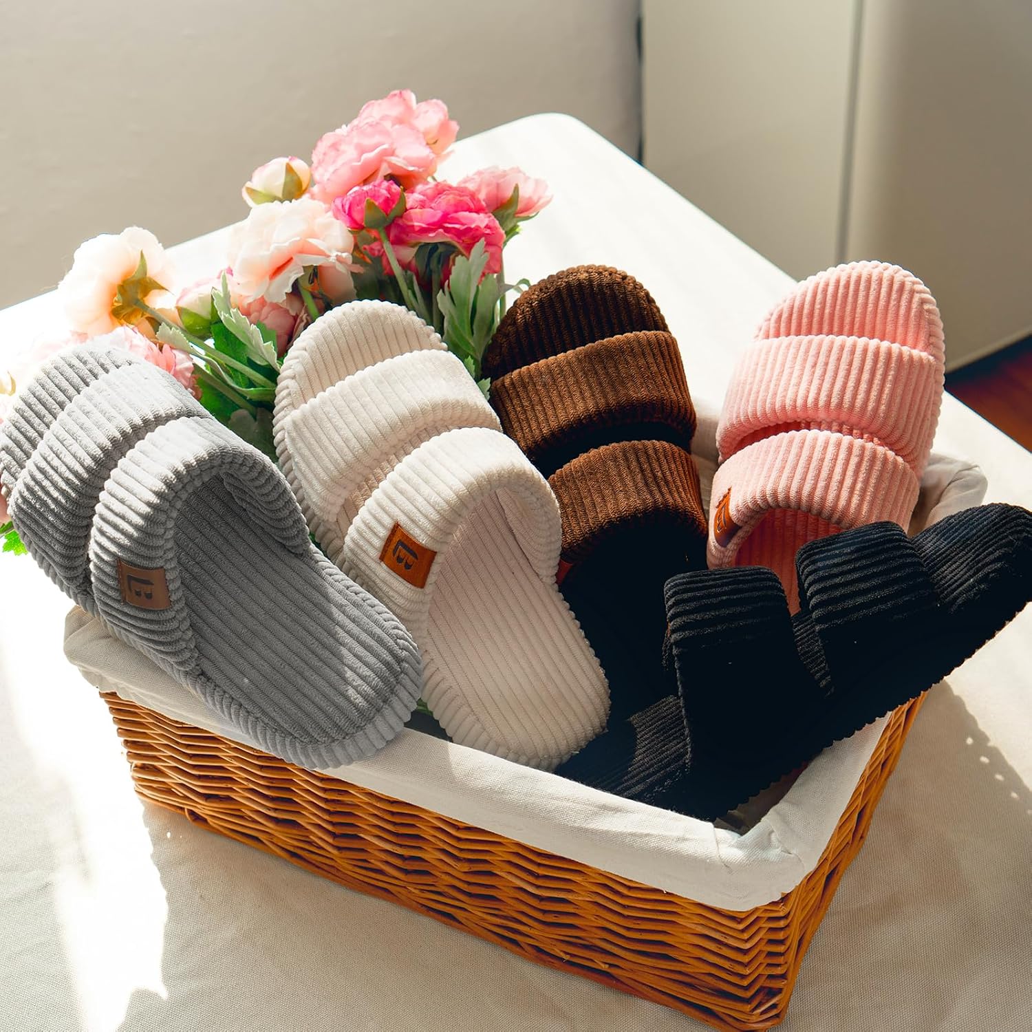 Slippers for Women Memory Foam Open Toe Slide Indoor House Shoes Slip On Bedroom Comfy Gift