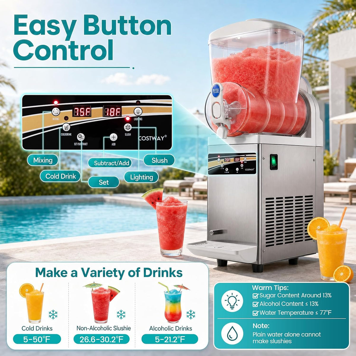 Commercial Slushie Machine, 15L Single Tank Frozen Drink Maker