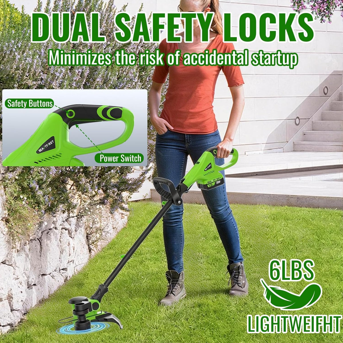 12" Cordless Weed Wacker String Trimmer with 2X 5.0ah Battery and Charger | 20V Lightweight Weed Eater | 3-in-1