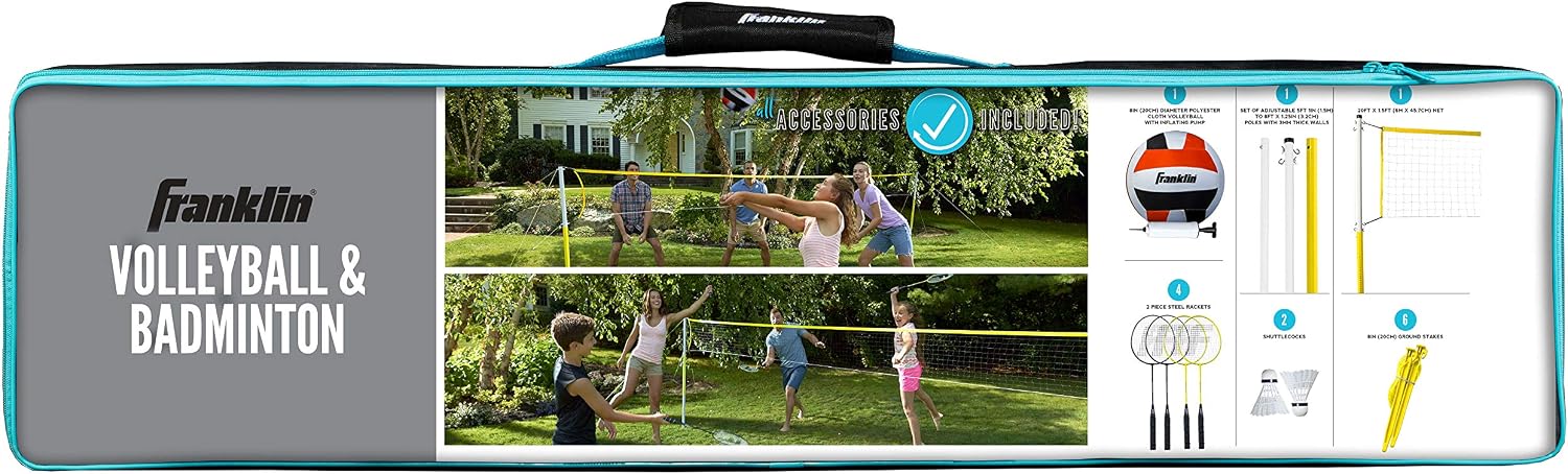 Volleyball + Badminton Combo Sets - Backyard + Beach Outdoor Volleyball + Badminton Net Set - Portable Badminton +