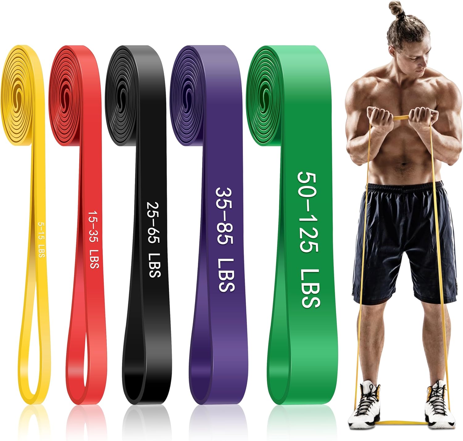 5-Level Resistance Bands for Working Out, Pull Up Assistance Bands | 5-125 LBS Resistance, Fitness, Full-Body
