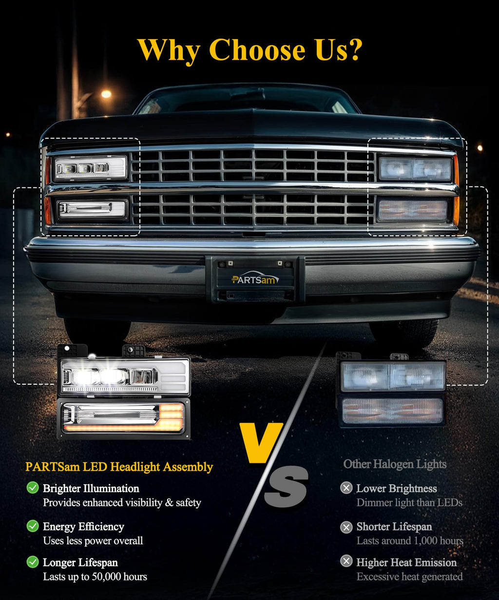 LED Headlights Assembly DOT Approved with DRL Sequential Turn Signal High/Low Beam Start Animation Lights Chrome
