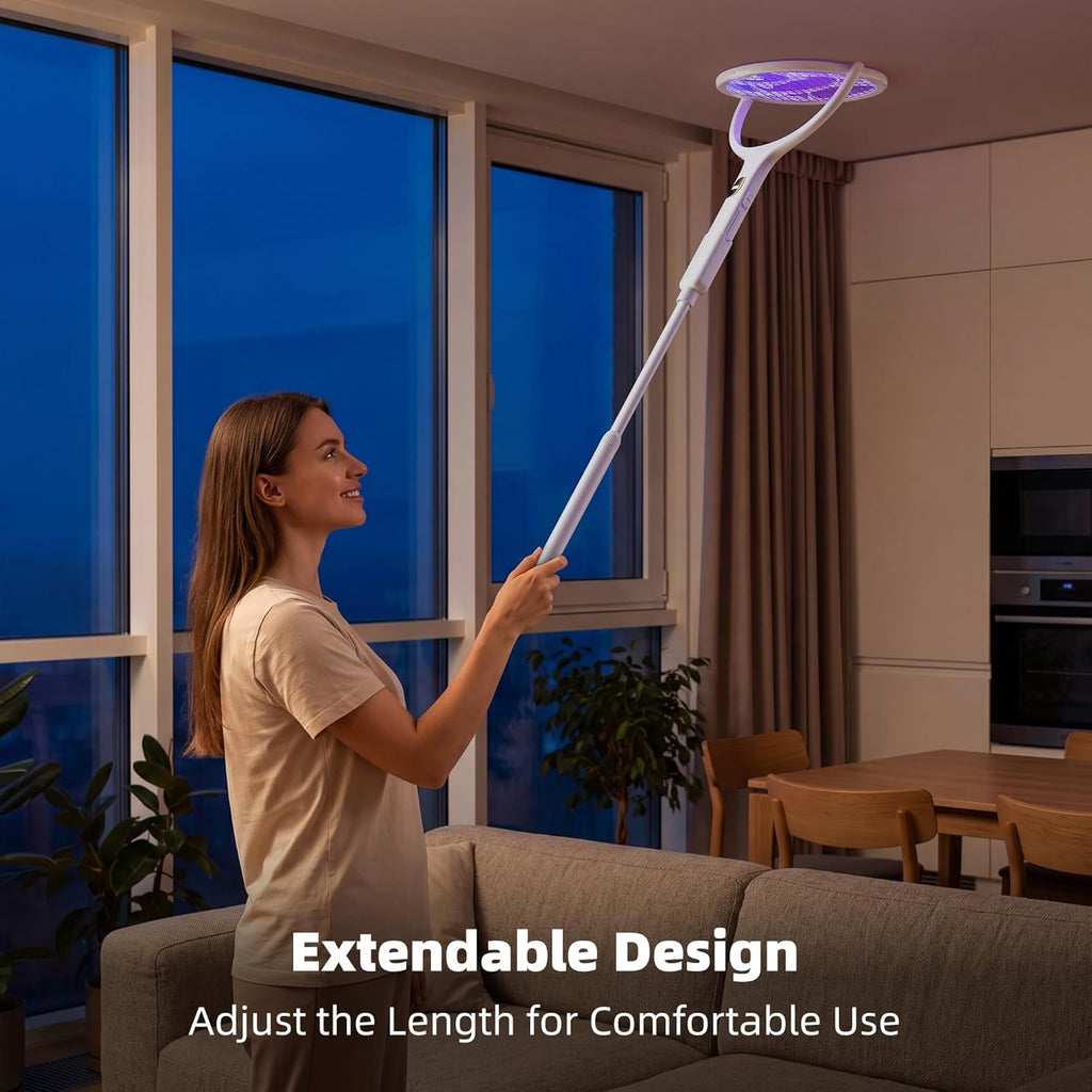 Electric Fly Swatter Racket with Rotating Head & Telescopic Handle | 2-in-1 Bug Zapper, 4100V Rechargeable Mosquito