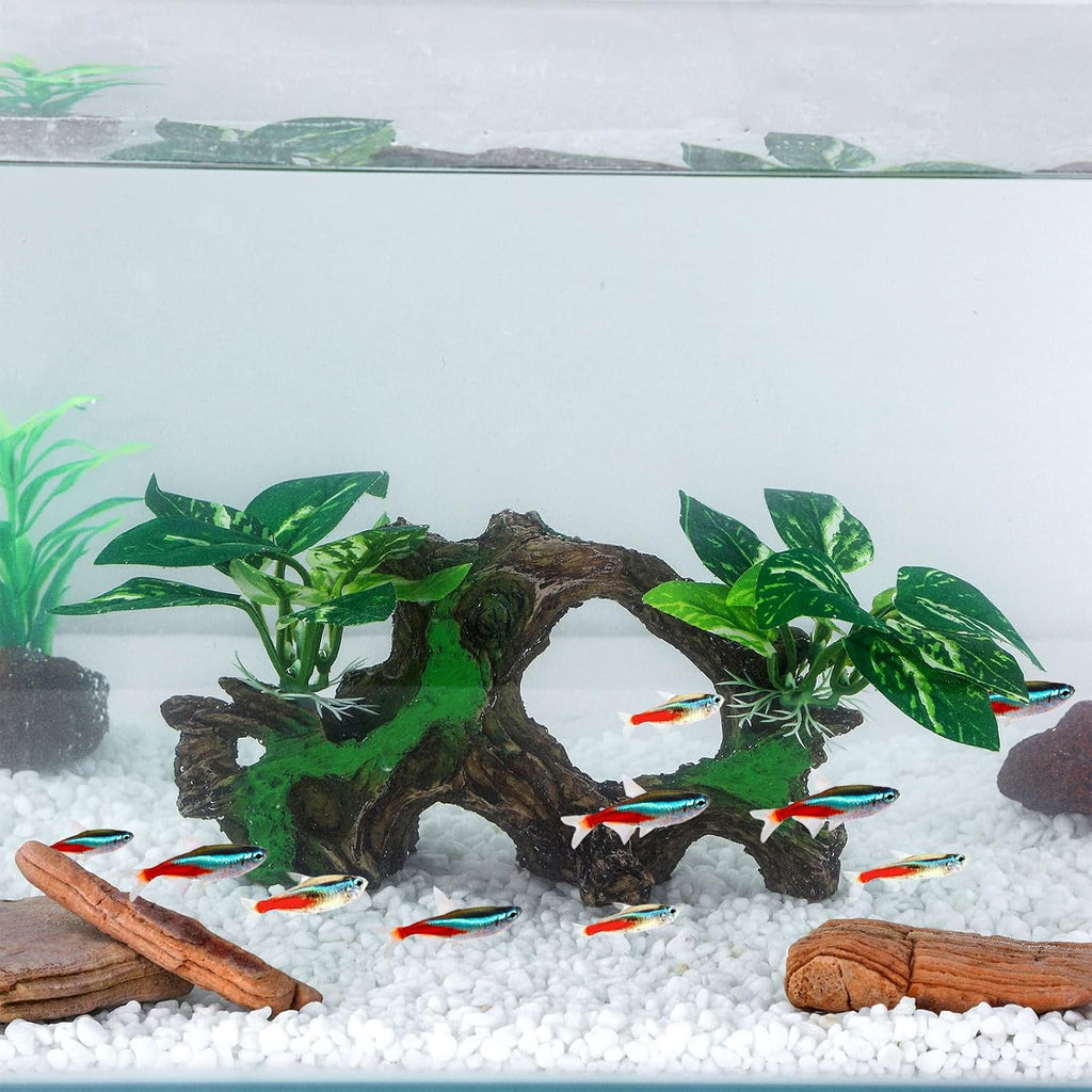 Artificial Aquarium Ornaments Reptiles Betta Fish Tank Accessories Silk Leaf Plants Decoration Driftwood Cave Decor