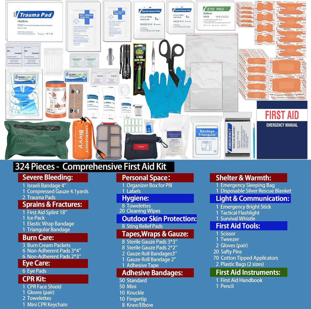 Comprehensive First Aid Kit for Home, Premium Emergency Trauma Kits with Shoulder Strap for Car Camping Gear