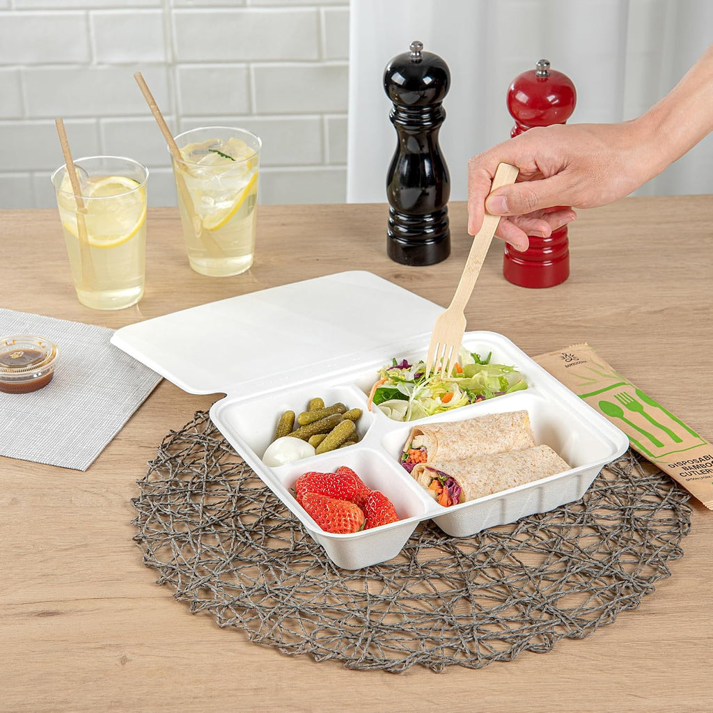 White Bagasse Rectangle Clamshell Container, 100 Ct