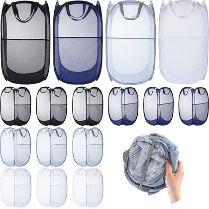 16 Pcs Mesh Pop up Laundry Hamper Bulk Collapsible Laundry Basket Large Foldable Clothes Hamper with Handles Ideal