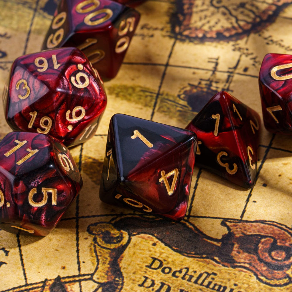 7PCS Polyhedral RPG Dice Set Red Black Dice for Role Playing Games