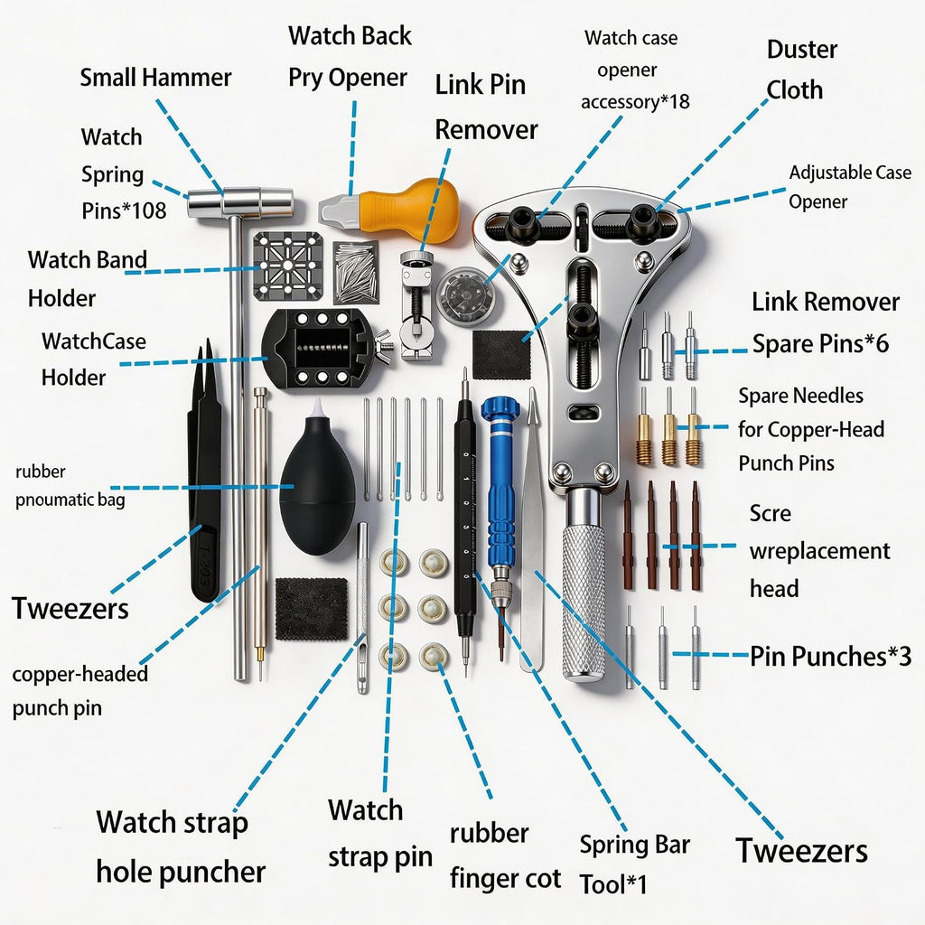Professional Watch Repair Kit with Watch Battery Replacement Tools, Watch Link Removal Kit, Including Spring Bars