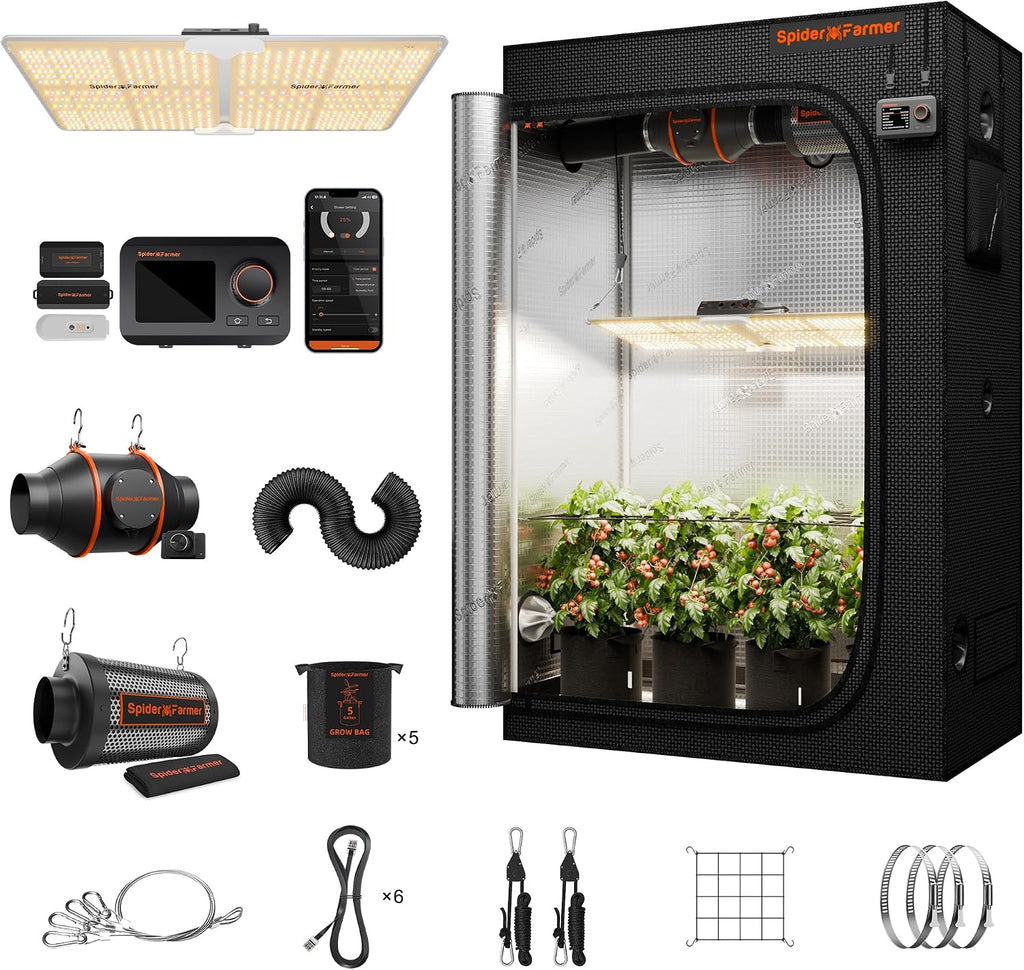 2x4 SF2000 200W Complete Grow Tent Kit with GGS Auto Control | Full Spectrum Dimmable LED Grow Light, 24"x47"x71"