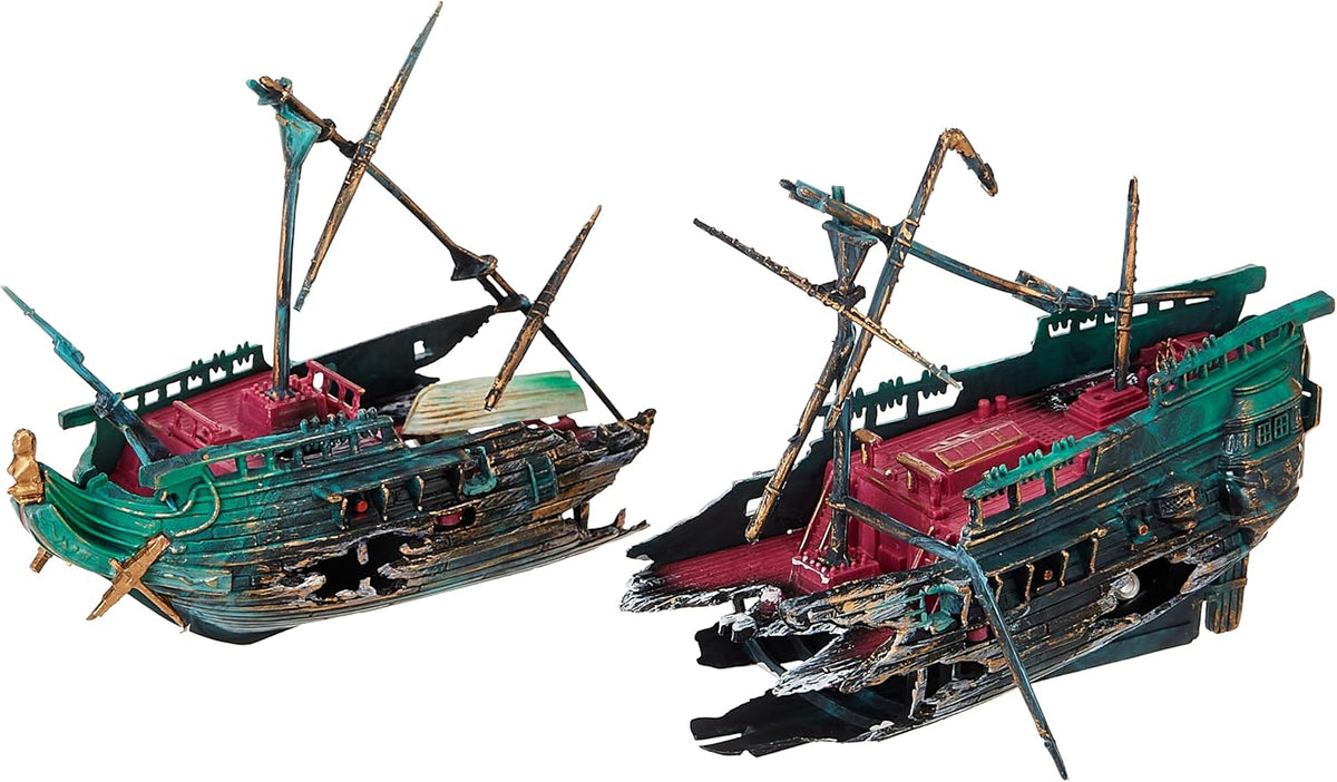 Shipwreck Aquarium Decoration Ornament with Moving Masts, Lifeboat, and Bubble Action