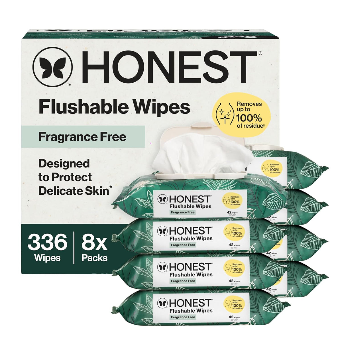 Flushable Wipes, Hypoallergenic, Tropical Leaves, 336ct