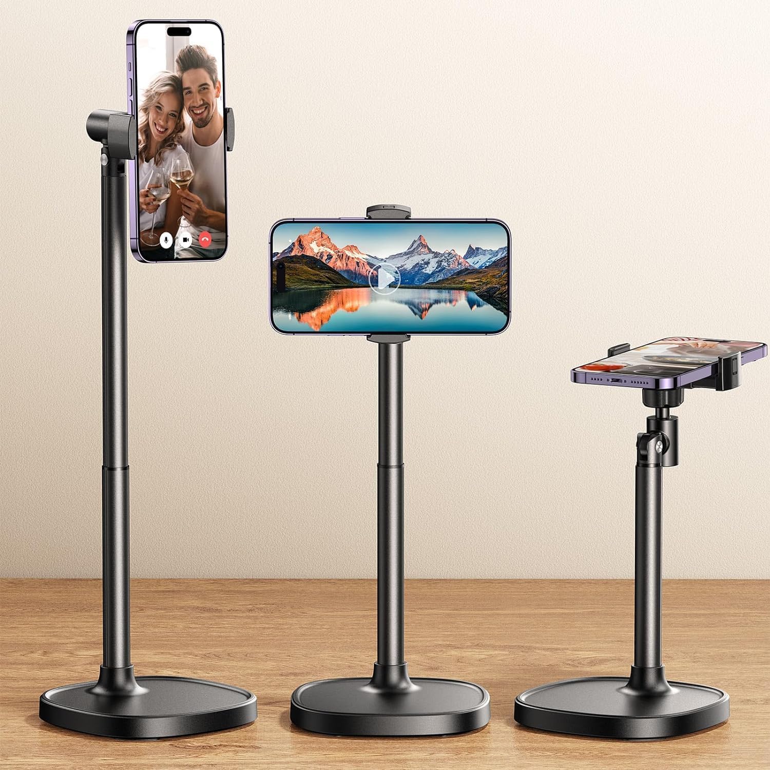 Phone Stand for Desk, Angle Height Adjustable Phone Holder for Desk, Aluminum Alloy Universal iPhone Holder