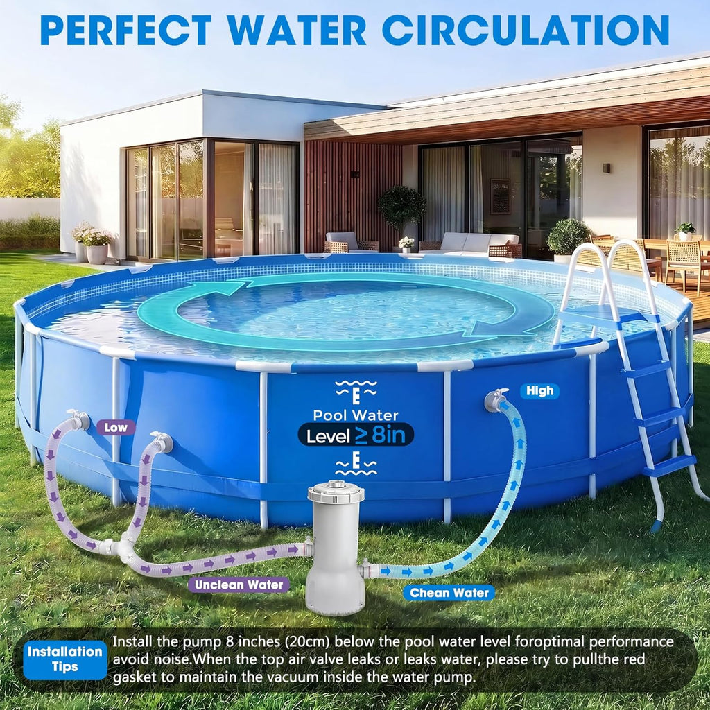 Pool Pump and Filter Above Ground, 1000 Gallon Swimming Filter Cartridge Pumps, Electric Pools Water Pump Filter for