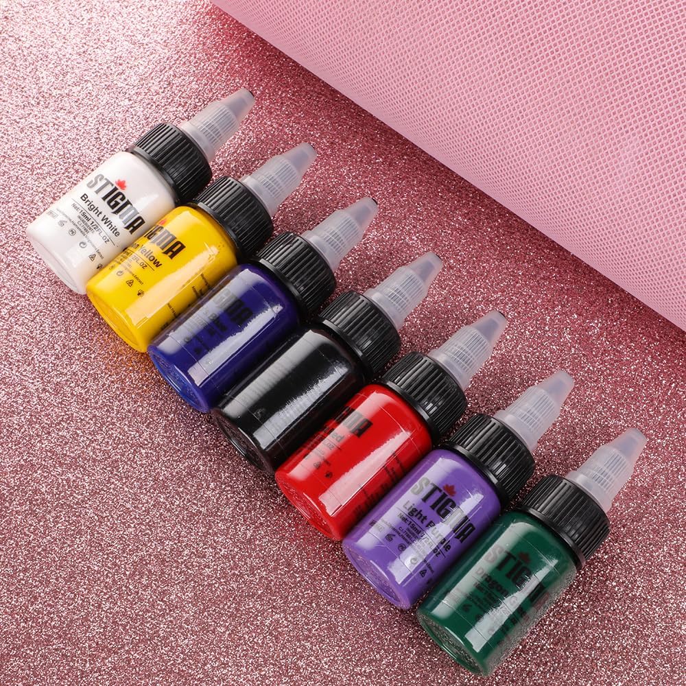Professional Tattoo Ink Color Set 7 Colors with 15 ml 1/2oz per Bottle Tattoo Ink Set for Tattoo Artist and Beginners