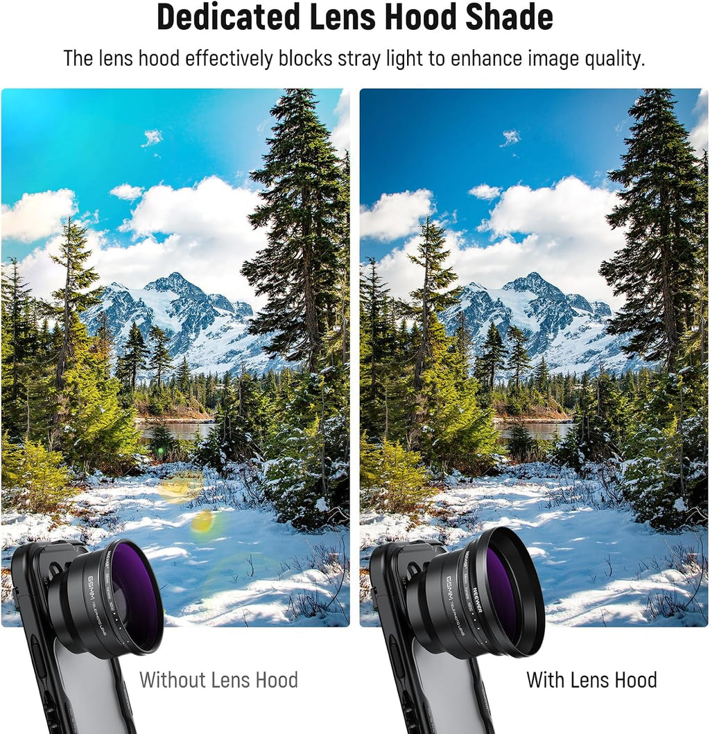 58mm Variable ND Filter with 62mm Lens Hood, ND2-32 Adjustable Neutral Density Filter Compatible with iPhone Android