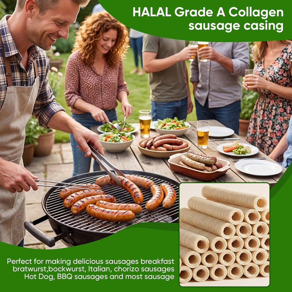 HALAL Grade A Collagen Sausage Casings, Edible Drying Casing 15m/49ft Longer Length , 28mm/ 11/8''for Flavorous