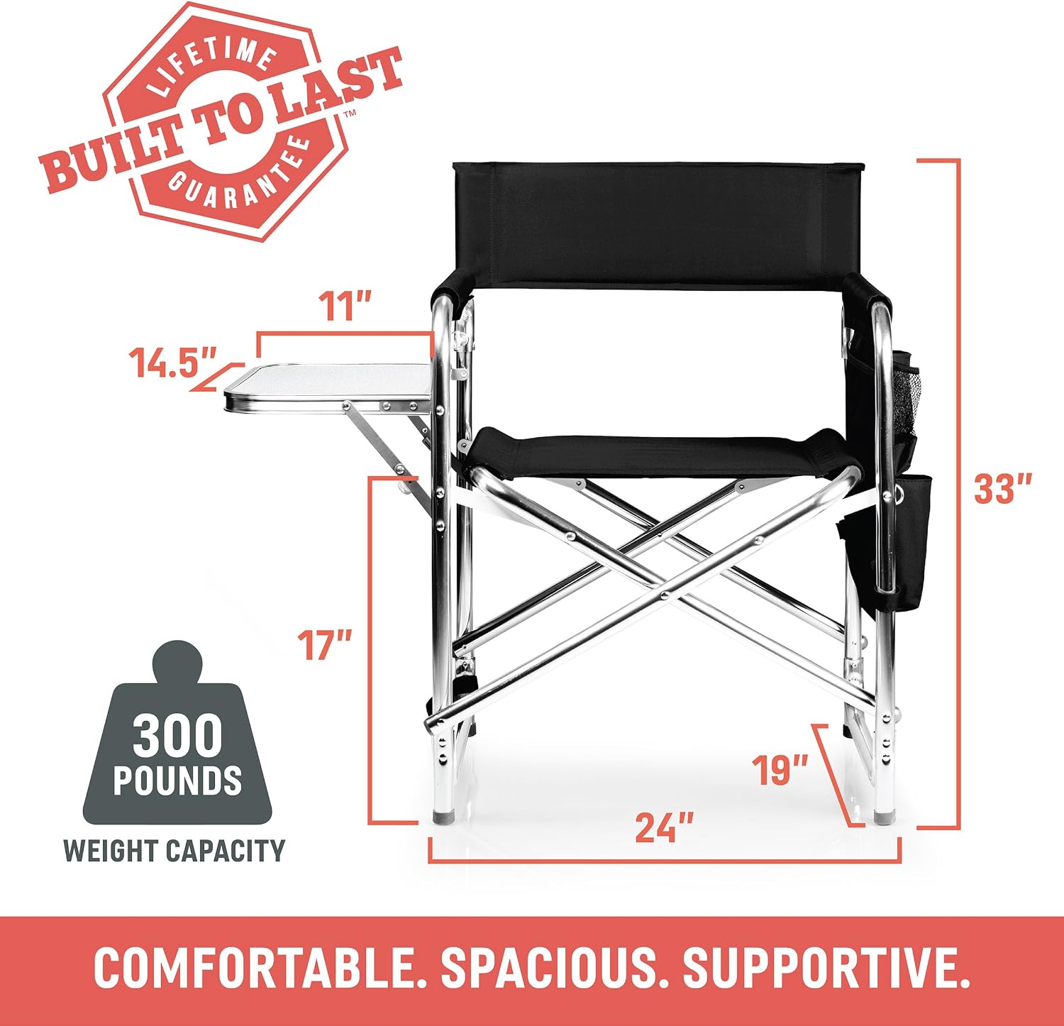 Sports Chair with Side Table and Armrest Caddy, Lightweight Aluminum Folding Outdoor Camping Chair for Adults