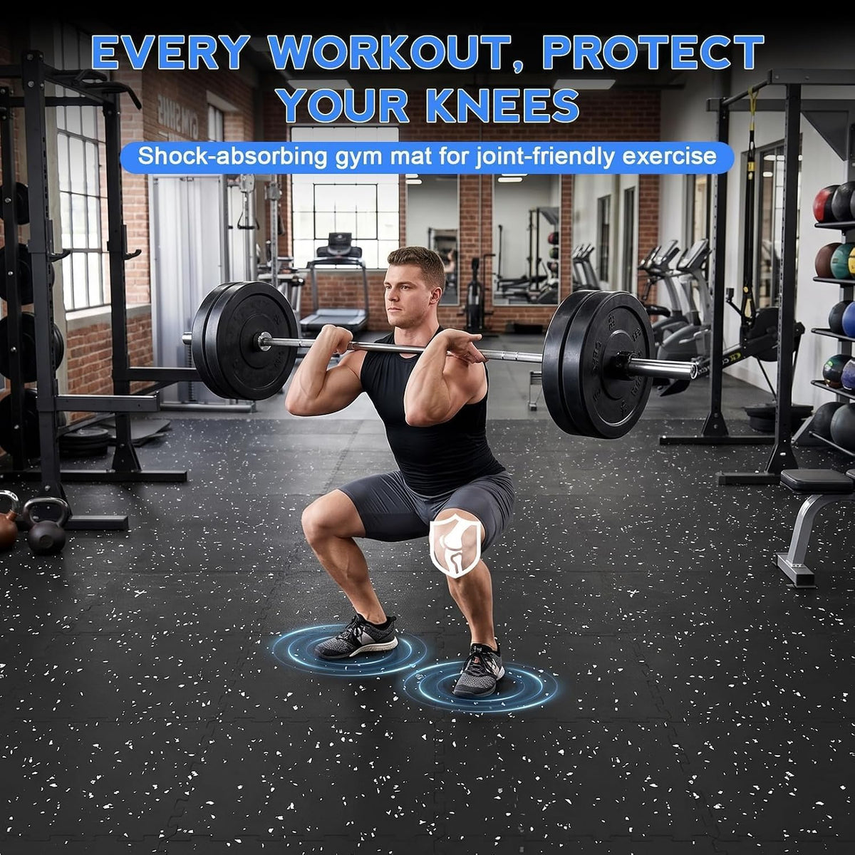 0.56" Thick Rubber Top 12 Tiles Gym Flooring for Home Gym Interlocking Foam