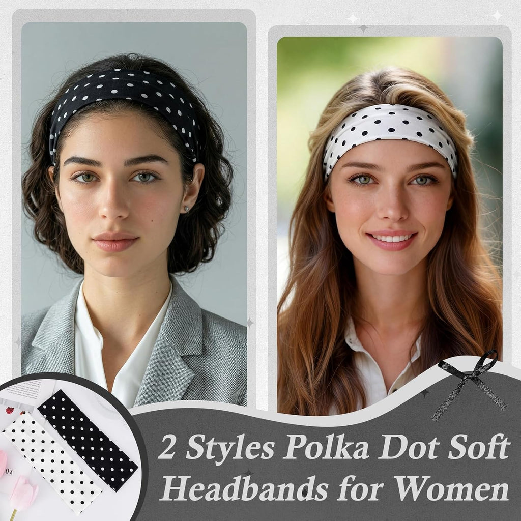 28 Pcs Polka Dot Hair Accessories Kit for Women Includes Fashion Headband, Elastic Band, Claw Clip, Mental Clips