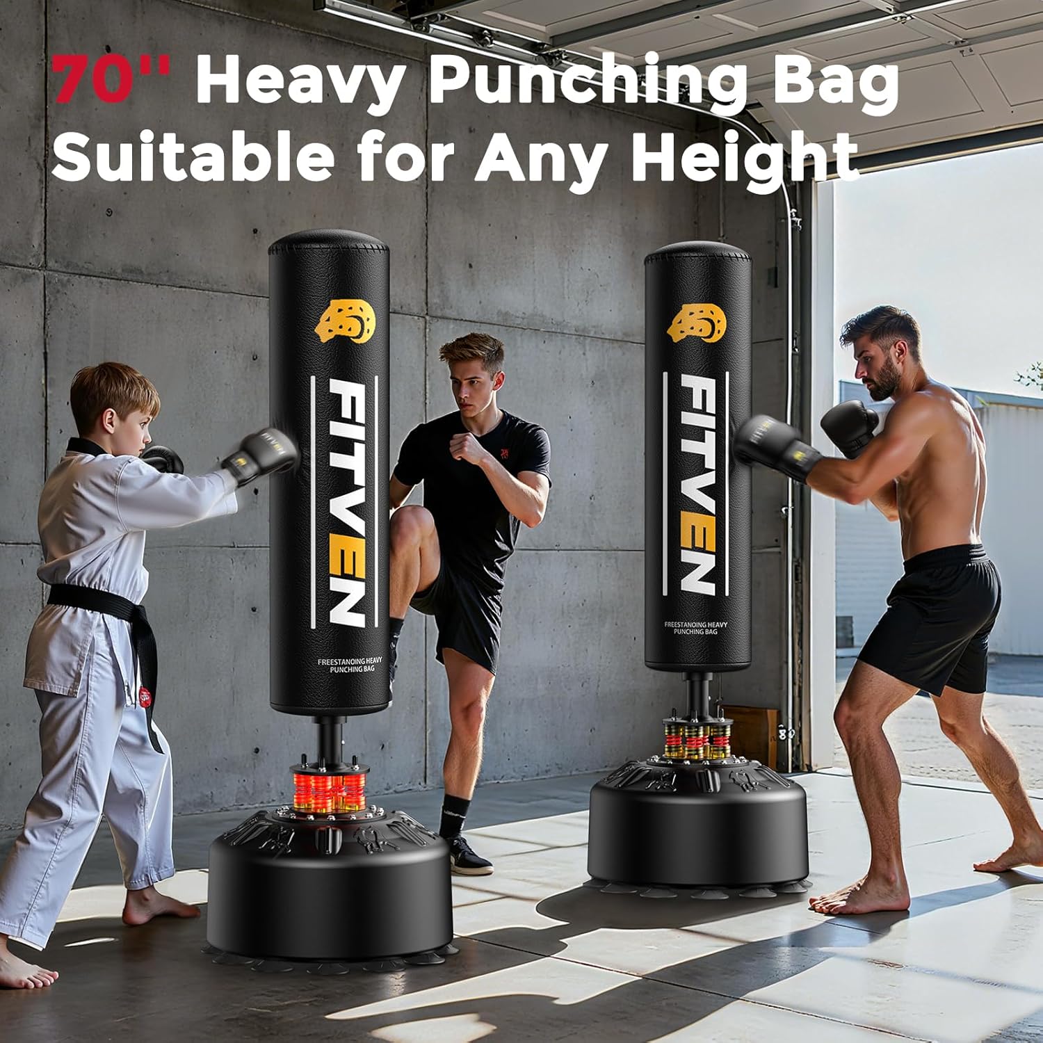 70'' Freestanding Punching Bag with Boxing Gloves, Heavy Boxing Bag with Suction Cup Base, Stand Kickboxing Bag for