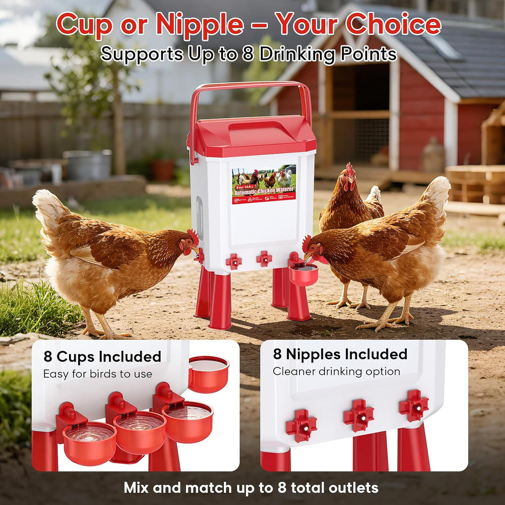 Continuous Automatic Chicken Waterer 3 Gallons with Float Valve, Water Hose