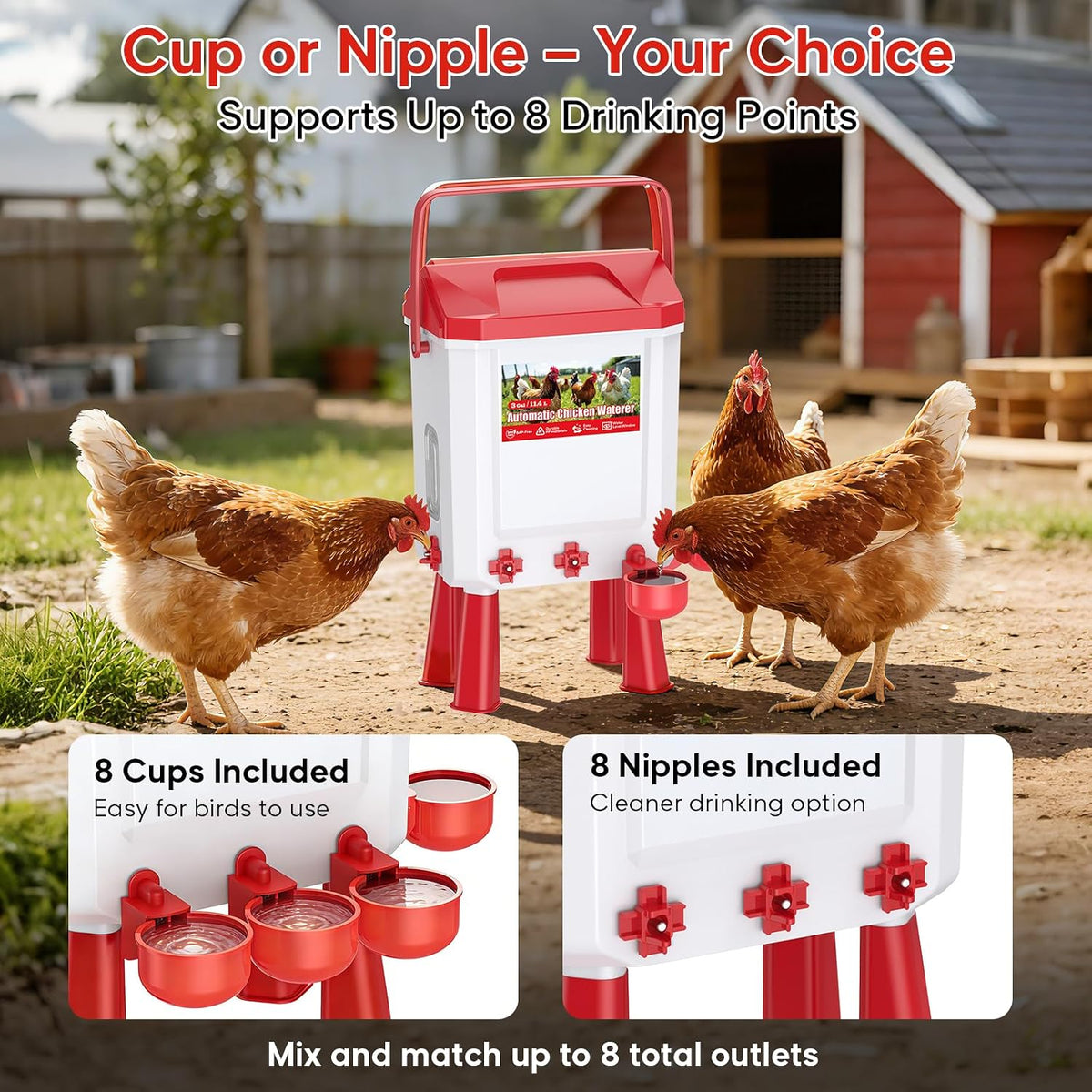 Continuous Automatic Chicken Waterer 3 Gallons with Float Valve, Water Hose